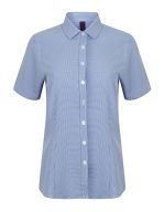 Ladies` Gingham Cofrex/Pufy Wicking Short Sleeve Shirt Blue - White