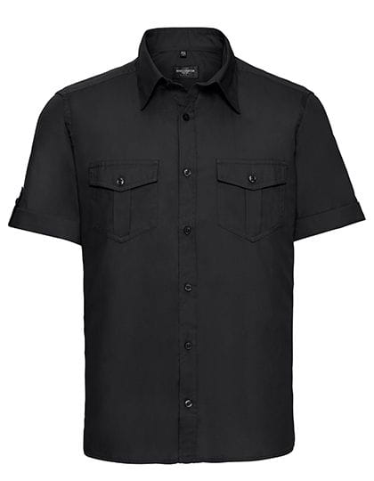 Men`s Roll Short Sleeve Fitted Twill Shirt Black