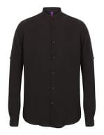 Men`s Mandarin Shirt Roll Tab Sleeve Black