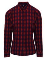 Ladies` Mulligan Check Cotton Long Sleeve Shirt Red / Navy