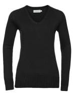 Ladies` V-Neck Knitted Pullover Black