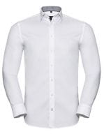 Men`s Long Sleeve Tailored Contrast Herringbone Shirt  White / Silver / Convoy Grey