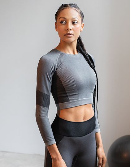 Ladies Seamless Panelled Long Sleeve Crop Top