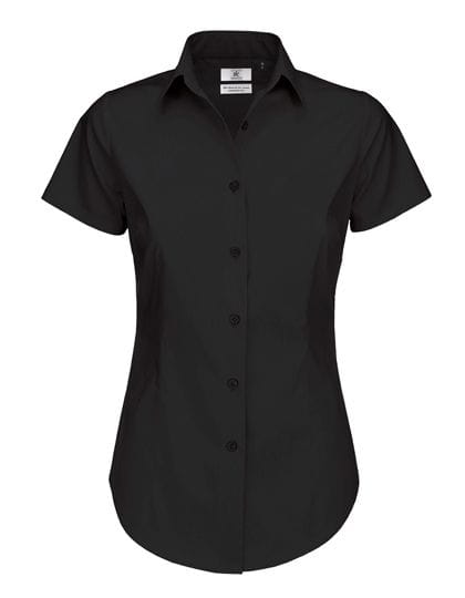 Poplin Shirt Black Tie Short Sleeve / Women Black