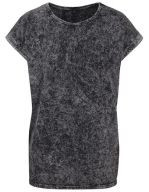 Ladies` Acid Washed Extended Shoulder Tee Darkgrey White