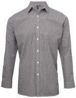 Men`s Microcheck (Gingham) Long Sleeve Cotton Shirt Black / White