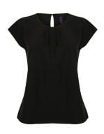 Ladies` Pleat Front Short Sleeve Blouse Black