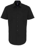 Mens Stretch Fit Poplin Short Sleeve Cotton Shirt Black