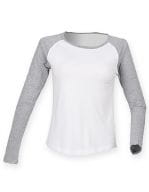 Women`s Long Sleeved Baseball T White / Heather Grey