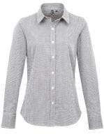 Ladies` Microcheck (Gingham) Long Sleeve Cotton Shirt Black / White