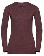 Ladies` Long Sleeve HD T Maroon Marl