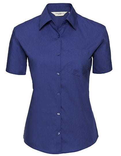Ladies` Short Sleeve Classic Pure Cotton Poplin Shirt Aztec Blue