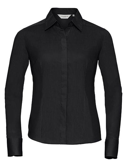 Ladies` Long Sleeve Fitted Polycotton Poplin Shirt Black