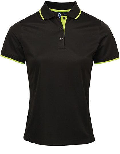 Ladies` Contrast Coolchecker® Polo Black / Lime (ca. Pantone 382)