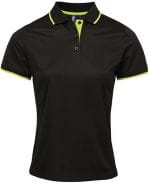 Ladies` Contrast Coolchecker® Polo Black / Lime (ca. Pantone 382)