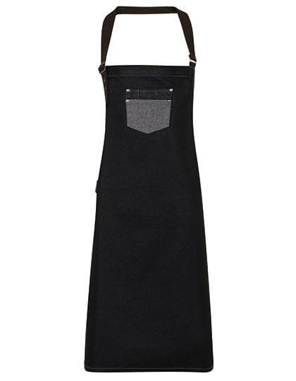 Division Waxed Look Denim Bib Apron With Faux Leather Black Denim (ca. Pantone 433)