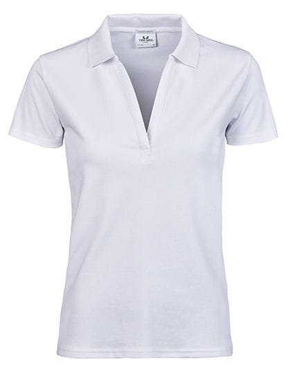 Womens Luxury Stretch V-Neck Polo White