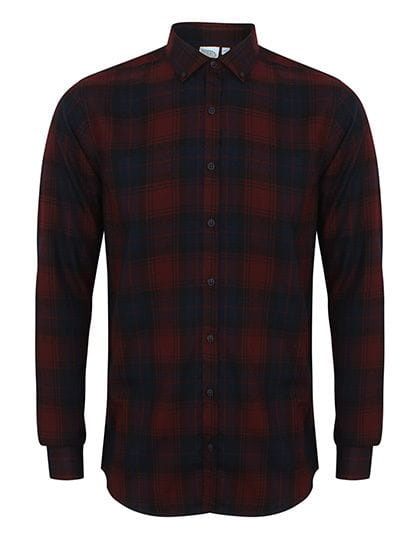 Men`s Brushed Check Casual Shirt Burgundy Check