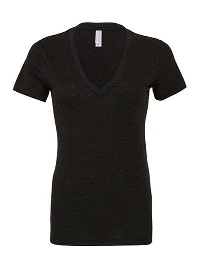 Women`s Triblend Deep V-Neck T-Shirt Charcoal-Black Triblend (Heather)
